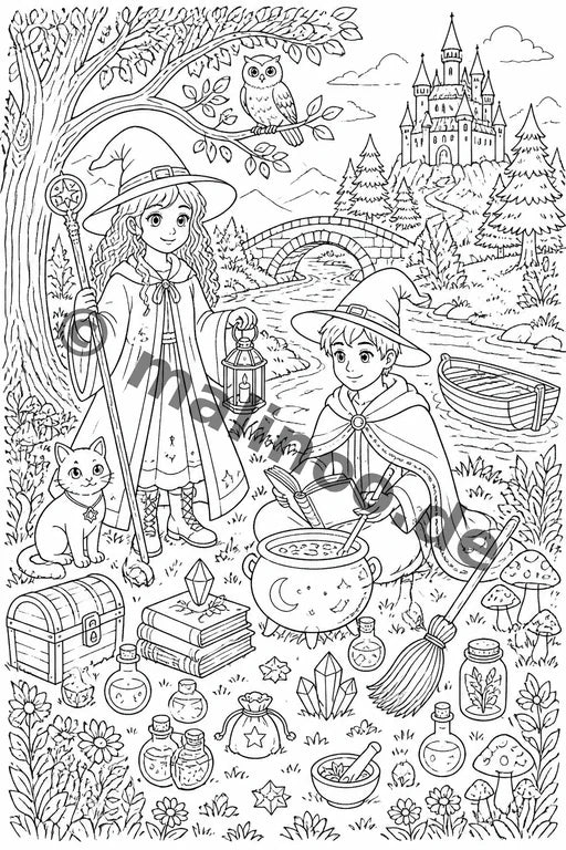 Hexen & Zauberer Malbuch 20 Ausmalbilder gedruckt+lose – Vorschaubild 2