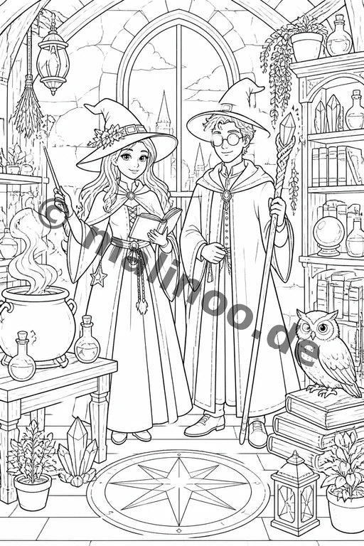 Hexen & Zauberer Malbuch 20 Ausmalbilder gedruckt+lose – Vorschaubild 4
