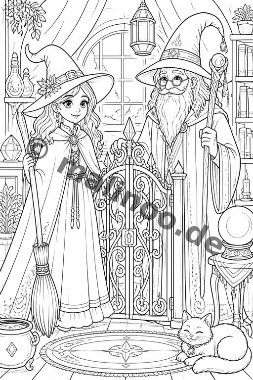 Hexen & Zauberer Malbuch 20 Ausmalbilder gedruckt+lose – Vorschaubild 6