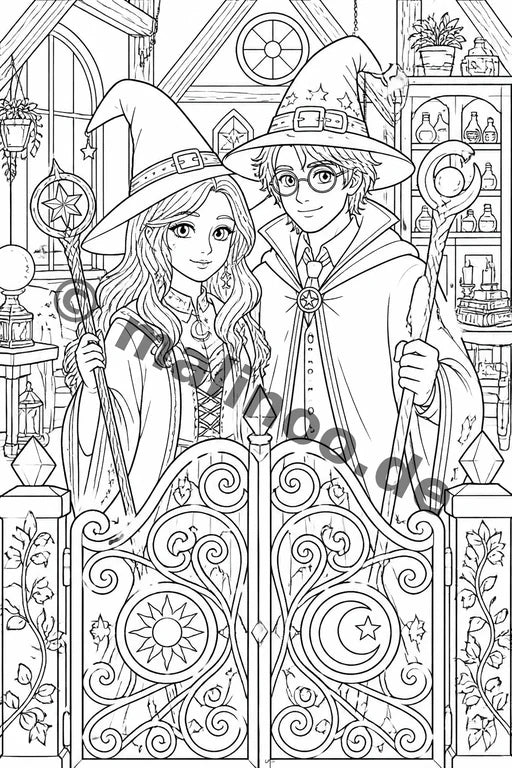 Hexen & Zauberer Malbuch 20 Ausmalbilder gedruckt+lose – Vorschaubild 6