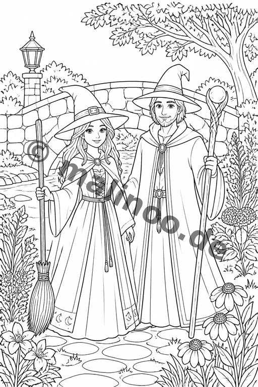 Hexen & Zauberer Malbuch 20 Ausmalbilder gedruckt+lose – Vorschaubild 9