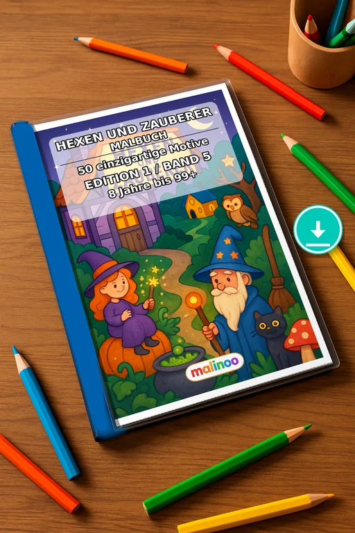 Hexen & Zauberer Malbuch 50 Ausmalbilder PDF Download – Mockup-Ansicht