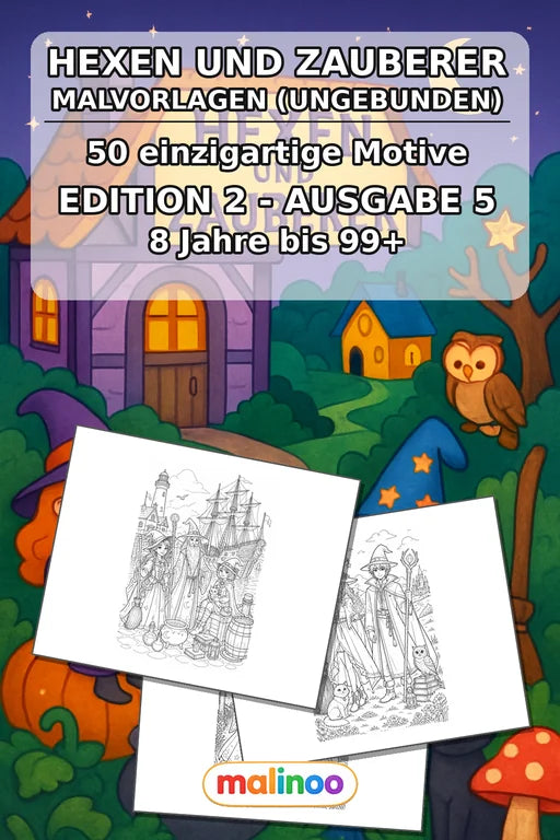Hexen & Zauberer Malbuch 50 Ausmalbilder gedruckt+lose – Cover