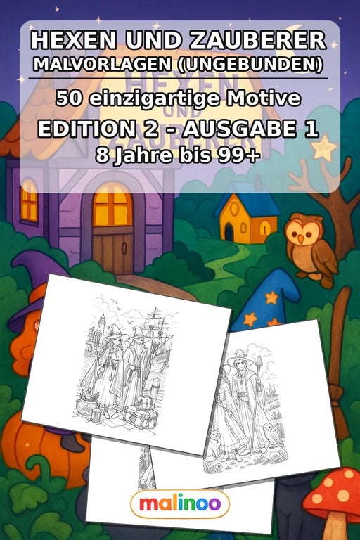 Hexen & Zauberer Malbuch 50 Ausmalbilder gedruckt+lose – Cover