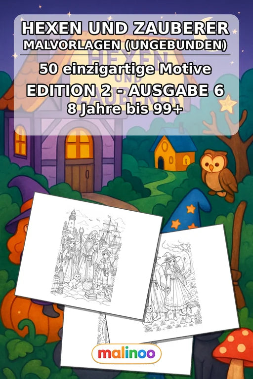 Hexen & Zauberer Malbuch 50 Ausmalbilder gedruckt+lose – Cover
