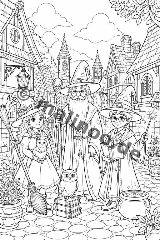 Hexen & Zauberer Malbuch 50 Ausmalbilder gedruckt+lose – Vorschaubild 5