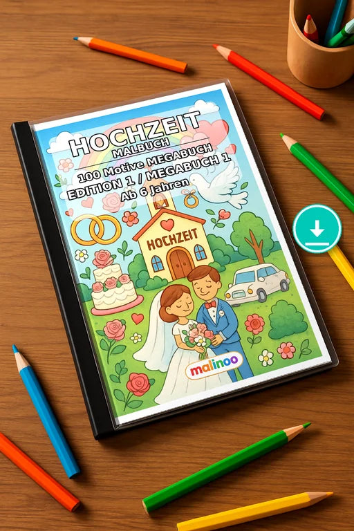 Hochzeit Malbuch 100 Ausmalbilder PDF Download – Mockup-Ansicht