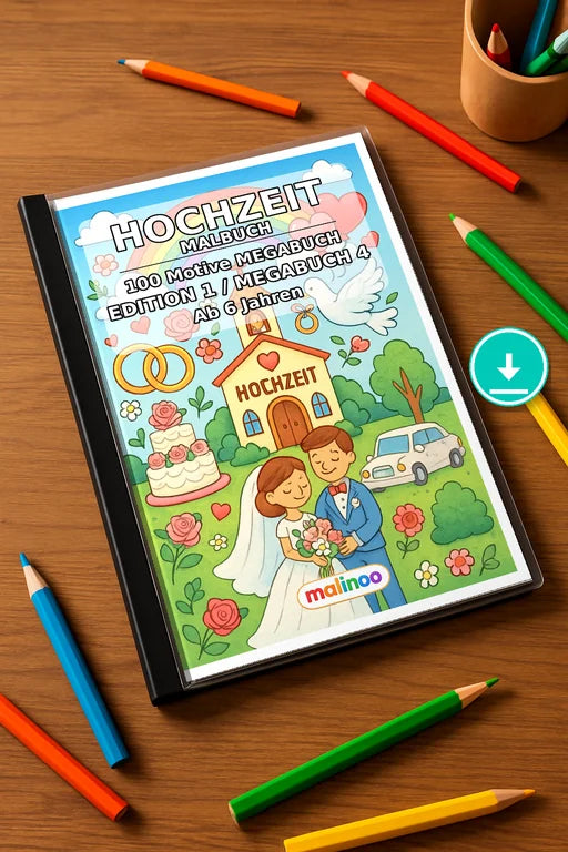 Hochzeit Malbuch 100 Ausmalbilder PDF Download – Mockup-Ansicht
