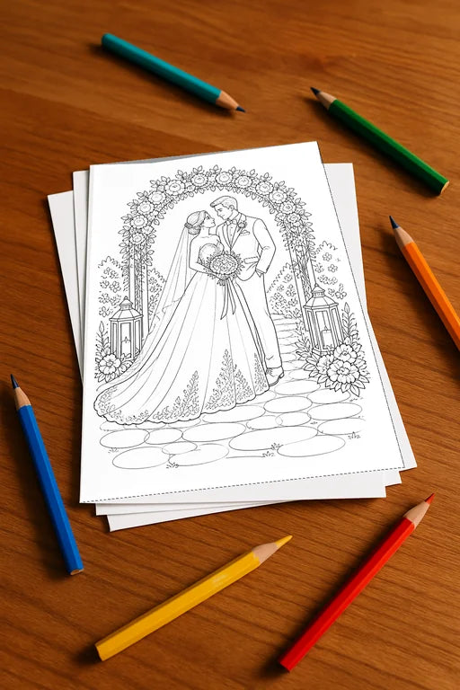 Hochzeit Malbuch 100 Ausmalbilder gedruckt+lose – Mockup-Ansicht