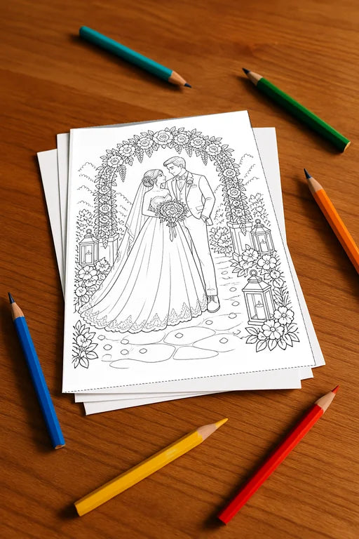 Hochzeit Malbuch 100 Ausmalbilder gedruckt+lose – Mockup-Ansicht