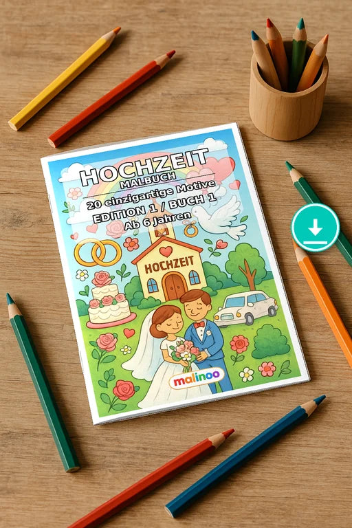 Hochzeit Malbuch 20 Ausmalbilder PDF Download – Mockup-Ansicht