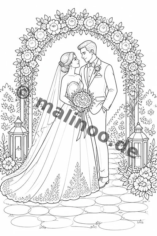 Hochzeit Malbuch 20 Ausmalbilder PDF Download – Vorschaubild 1