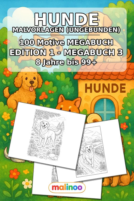 Hunde Malbuch 100 Ausmalbilder gedruckt+lose – Cover