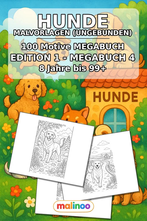 Hunde Malbuch 100 Ausmalbilder gedruckt+lose – Cover