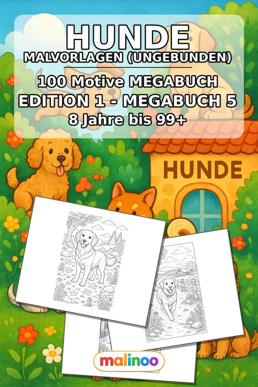 Hunde Malbuch 100 Ausmalbilder gedruckt+lose – Cover