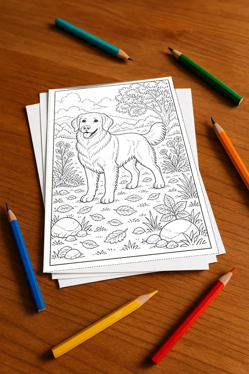 Hunde Malbuch 100 Ausmalbilder gedruckt+lose – Mockup-Ansicht