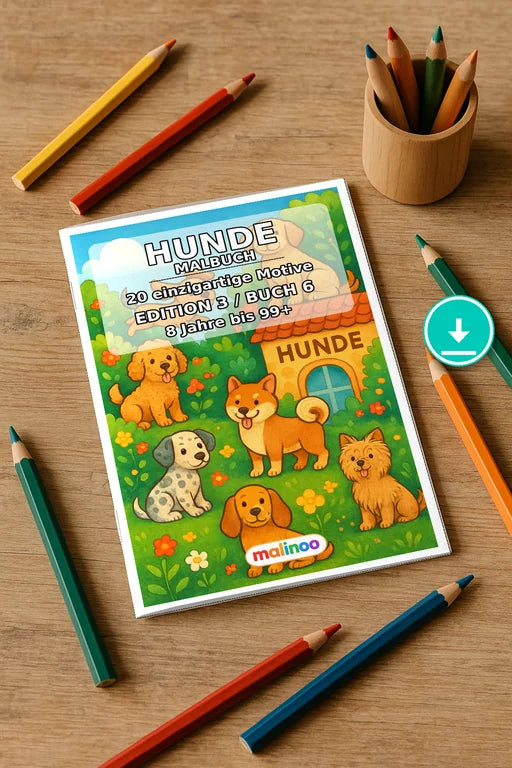 Hunde Malbuch 20 Ausmalbilder PDF Download – Mockup-Ansicht