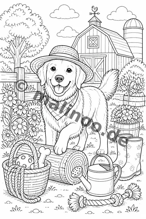 Hunde Malbuch 20 Ausmalbilder gedruckt+gebunden – Vorschaubild 7