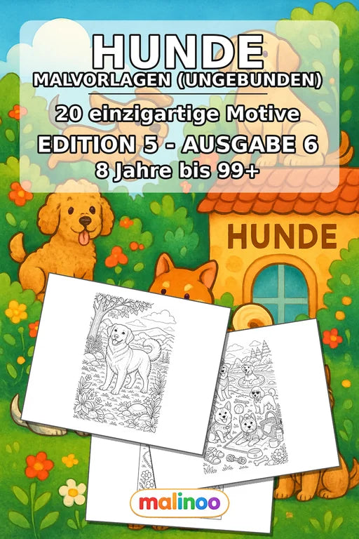 Hunde Malbuch 20 Ausmalbilder gedruckt+lose – Cover
