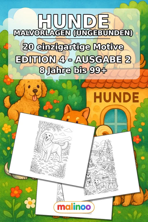 Hunde Malbuch 20 Ausmalbilder gedruckt+lose – Cover