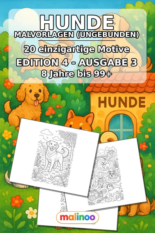 Hunde Malbuch 20 Ausmalbilder gedruckt+lose – Cover
