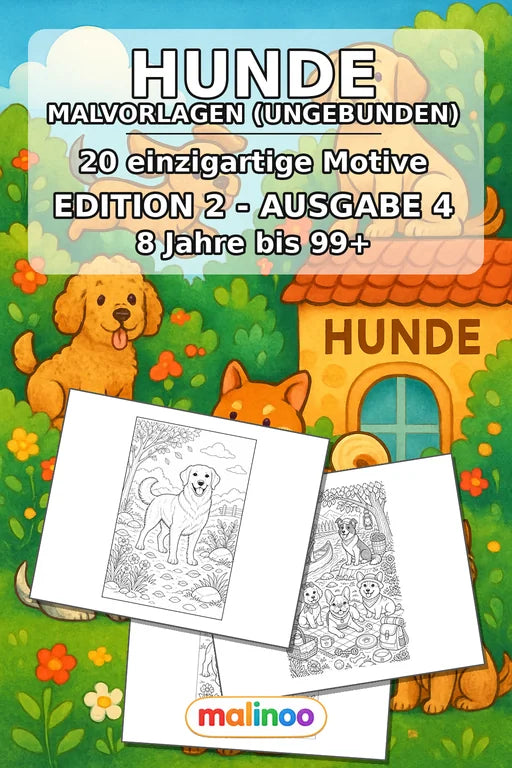 Hunde Malbuch 20 Ausmalbilder gedruckt+lose – Cover
