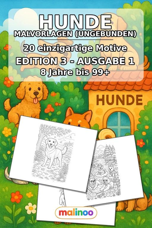Hunde Malbuch 20 Ausmalbilder gedruckt+lose – Cover