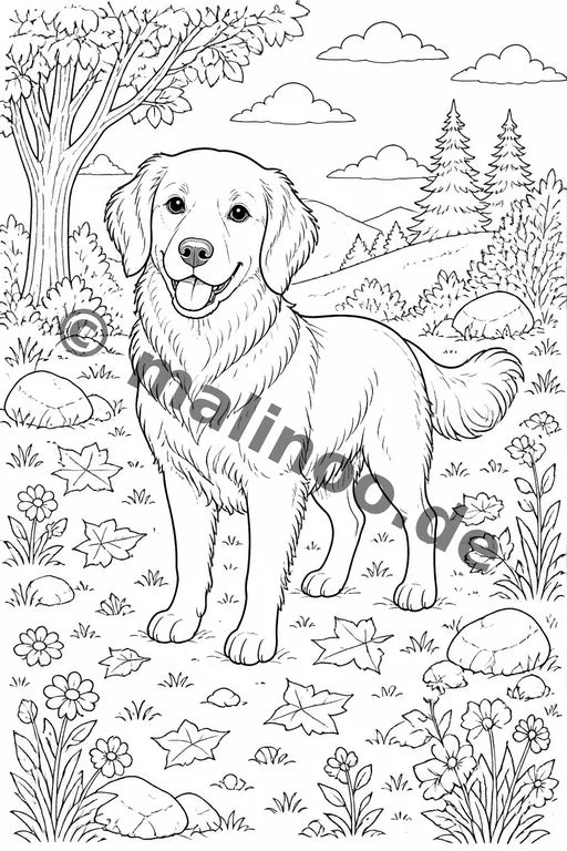 Hunde Malbuch 50 Ausmalbilder gedruckt+gebunden – Vorschaubild 1