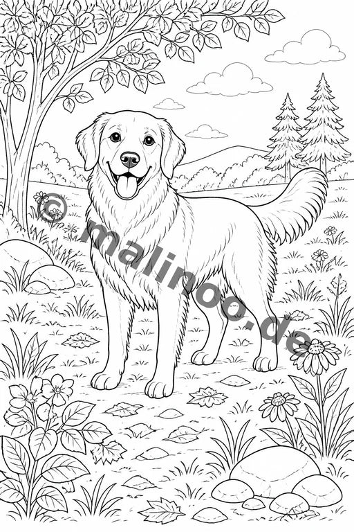Hunde Malbuch 50 Ausmalbilder gedruckt+gebunden – Vorschaubild 1