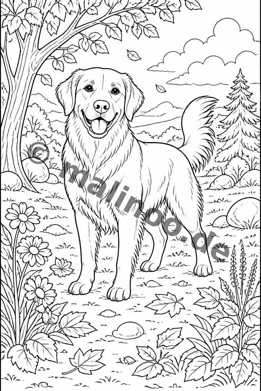 Hunde Malbuch 50 Ausmalbilder gedruckt+gebunden – Vorschaubild 1
