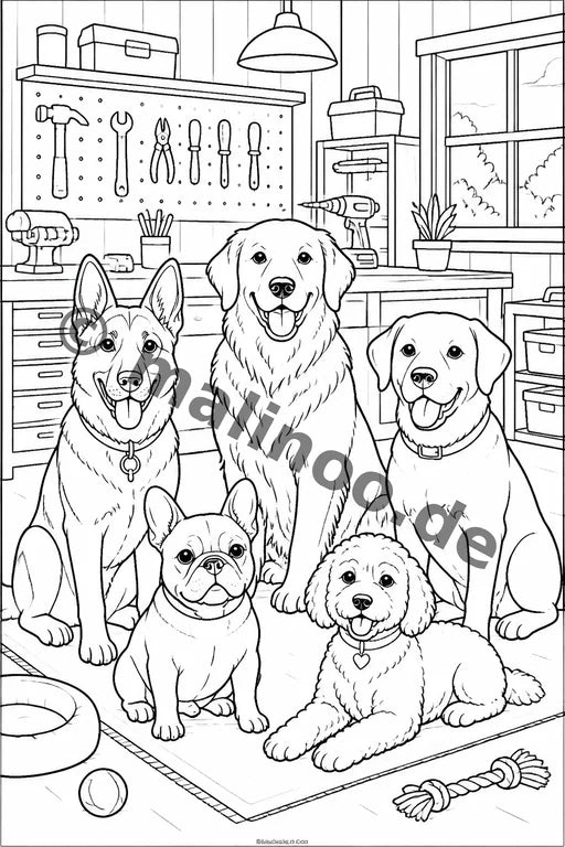 Hunde Malbuch 50 Ausmalbilder gedruckt+gebunden – Vorschaubild 4