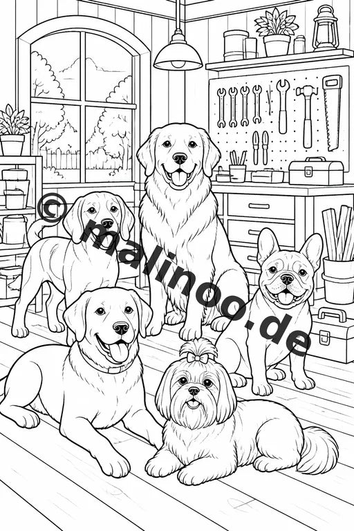 Hunde Malbuch 50 Ausmalbilder gedruckt und gebunden – Vorschaubild 4