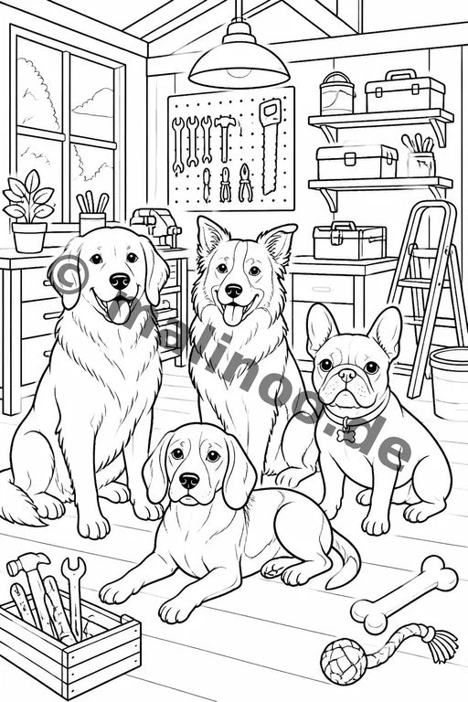 Hunde Malbuch 50 Ausmalbilder gedruckt+gebunden – Vorschaubild 4