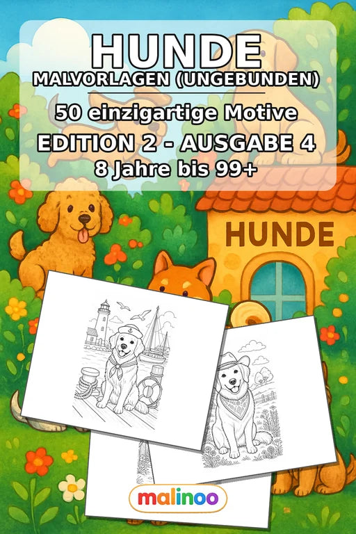 Hunde Malbuch 50 Ausmalbilder gedruckt+lose – Cover