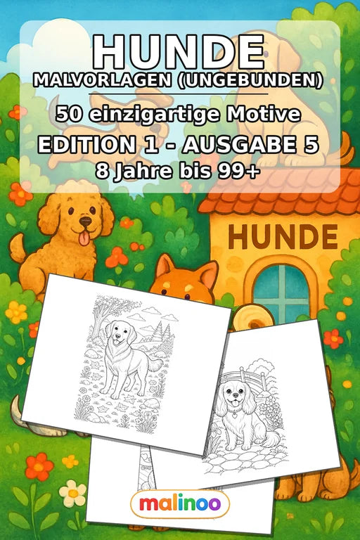 Hunde Malbuch 50 Ausmalbilder gedruckt+lose – Cover