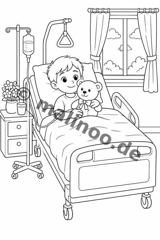 Ich bin im Krankenhaus Malbuch 20 Ausmalbilder PDF Download – Vorschaubild 1