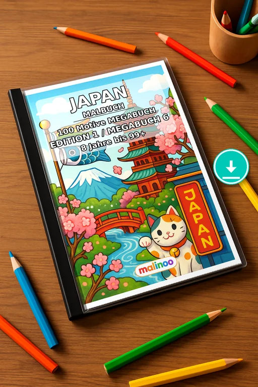 Japan Malbuch 100 Ausmalbilder PDF Download – Mockup-Ansicht