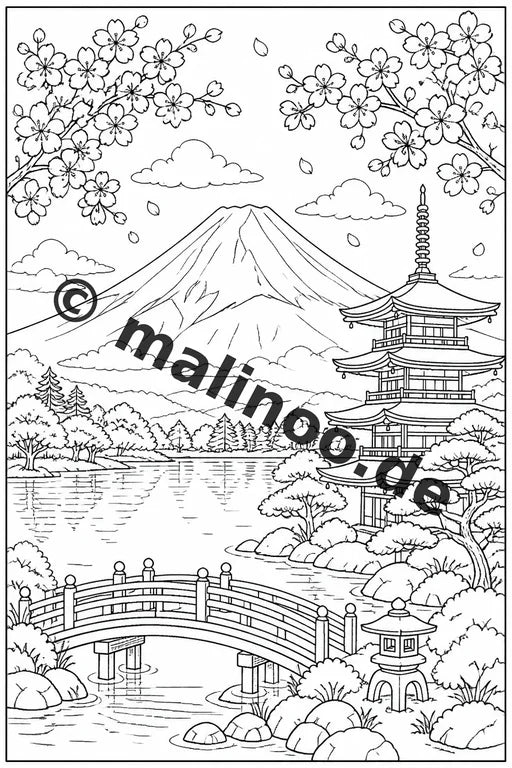 Japan Malbuch 100 Ausmalbilder gedruckt und gebunden – Vorschaubild 1