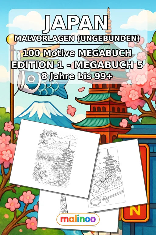 Japan Malbuch 100 Ausmalbilder gedruckt+lose – Cover