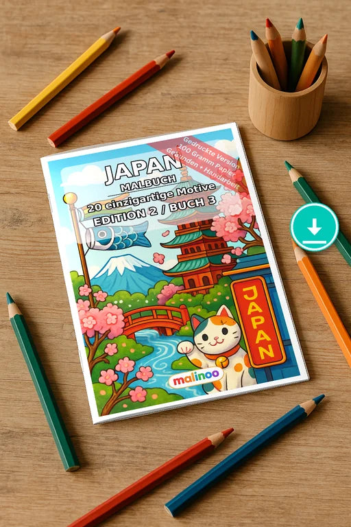 Japan Malbuch 20 Ausmalbilder PDF Download digital – Mockup-Ansicht
