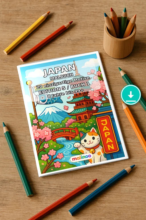 Japan Malbuch 20 Ausmalbilder PDF Download – Mockup-Ansicht