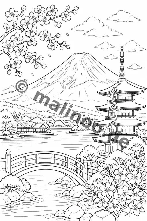 Japan Malbuch 20 Ausmalbilder gedruckt+gebunden – Vorschaubild 1