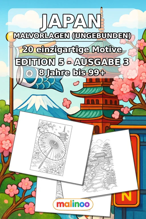 Japan Malbuch 20 Ausmalbilder gedruckt+lose – Cover