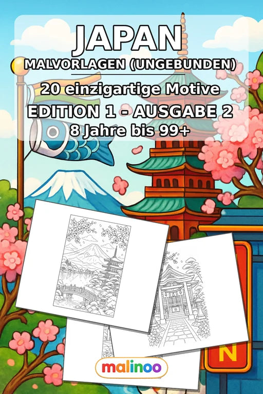 Japan Malbuch 20 Ausmalbilder gedruckt, ungebunden – Cover