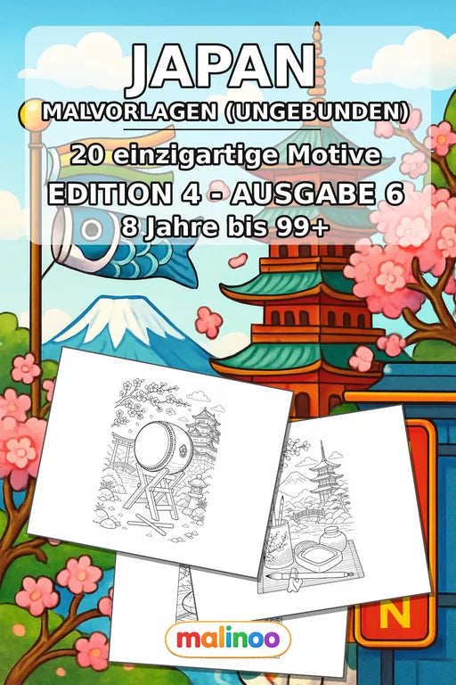 Japan Malbuch 20 Ausmalbilder gedruckt+lose – Cover