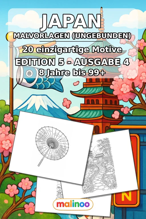 Japan Malbuch 20 Ausmalbilder gedruckt+lose – Cover