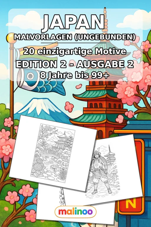 Japan Malbuch 20 Ausmalbilder gedruckt+lose – Cover