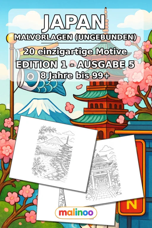 Japan Malbuch 20 Ausmalbilder gedruckt+lose – Cover
