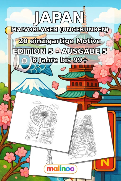 Japan Malbuch 20 Ausmalbilder gedruckt+lose – Cover