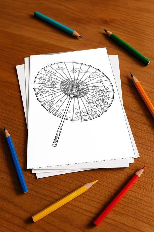 Japan Malbuch 20 Ausmalbilder gedruckt+lose – Mockup-Ansicht